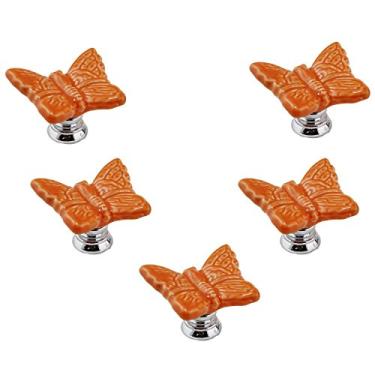 Imagem de Maçaneta de porta de cerâmica em forma de borboleta azul, 5 peças, puxador para quarto de criança, ótimo e divertido, puxadores de decoração para armário/armário/guarda-roupa/gaveta/banheiro, 7 cores