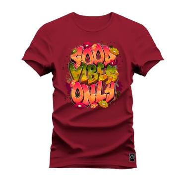 Imagem de Camiseta Plus Size T-Shirt Confortável Estampada Good Viber Only Bordo G4