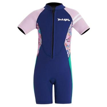 Imagem de Roupa de mergulho térmica Neoperne infantil com zíper frontal elástico para natação com zíper manga curta secagem rápida maiô Rash Guard para mergulho e surfe azul M