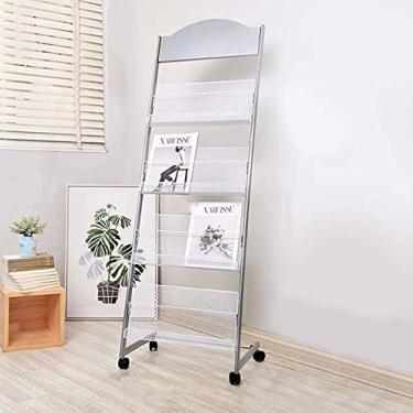 Imagem de Rack de exibição simples e prático, rack de exibição de jornais, rack de armazenamento de dados de chão, barbearia de biblioteca de escritório, (arco 4 camadas) 48x36x147cm