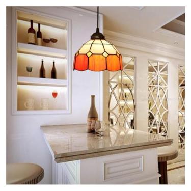 Imagem de Luminária de teto luminária pendente estilo tiffany, luminária pendente para sala de jantar e sala de estar com abajur de vitral quadrado vintage de 20 cm, lustre interno (cor: rosa) (laranja)