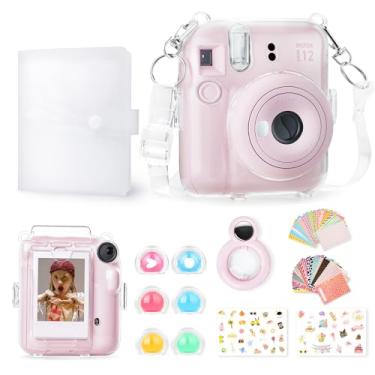 Imagem de Rieibi Pacote de acessórios para presente Instax Mini 12: capa transparente com alça, álbum de fotos, espelho de selfie, filtros de cor, adesivos DIY - rosa