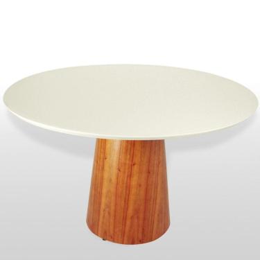 Imagem de Mesa de Jantar Araçá Tampo em Mdf com Vidro e Base em Madeira Off-White