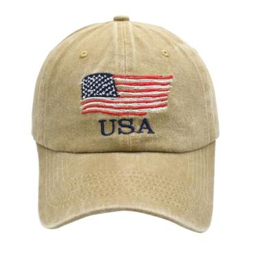 Imagem de ZelkaWang Boné bordado bandeira americana boné de beisebol EUA boné de caminhoneiro para homens mulheres adolescentes chapéu patriótico pai chapéu americano (cáqui), Caqui, One Size-Medium