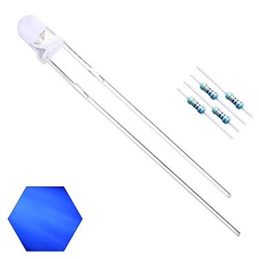 Imagem de EDGELEC 100 peças luzes azuis de 3 mm diodos LED lente redonda transparente 29 mm chumbo longo (DC 3V) + 100 peças resistores (para DC 6-12V) incluídos, lâmpadas de lâmpada brilhante diodo emissor de