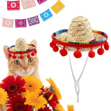 Imagem de ALIBBON Mini chapéu sombrero para animais de estimação, cinco de maio palha cão mexicano Fiesta gato aniversário chapéu para animais de estimação/filhotes, decoração de festa