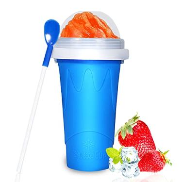 Imagem de Color Land Copo Slushy, TIK TOK Slushie Maker Cup Frozen Magic Squeeze Cup, Ice Cream Maker, Cool Stuff Tendências Tiktok Itens caseiros DIY Cool Gadgets com tampa e canudo (350 ml, AZUL)