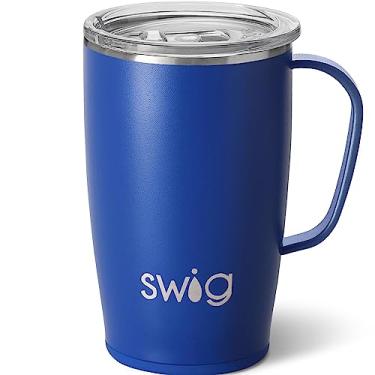 Imagem de Swig Life Caneca de viagem de 510 g, copo isolado com alça e tampa, suporte para copo, seguro para lava-louças, aço inoxidável, xícara de café de viagem (Royal)