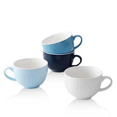 Imagem de KOOV Jumbo tigela de sopa e canecas de cereais conjunto de 4 canecas de cerâmica largas de 680 g (cor mista)