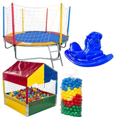 Imagem de Cama Elástica Pula Pula 2,30m Premium + Piscina de Bolinhas 1,00m Com 500 Bolinhas + Gangorra Infantil
