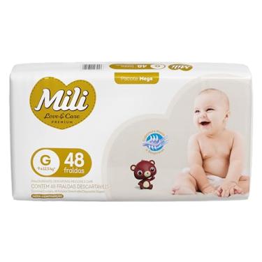 Imagem de Fralda Infantil Descartável Mili Love & Care Premium Rápida Absorção Tamanho G com 40 unidades - 6 Camadas de proteção, bebe sequinho e confortável por mais tempo, com toque macio e cobertura suave, abas elásticas ajustáveis e hipoalergênica.
