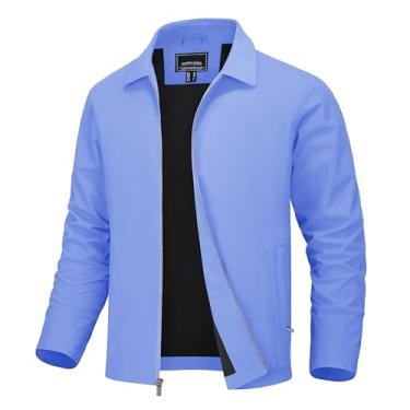 Imagem de MAGNIVIT Jaqueta masculina com zíper frontal leve, leve, casual, resistente à água, jaqueta esportiva de golfe e caminhada, Azul claro, G