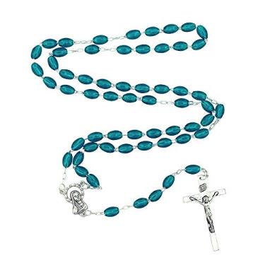 Imagem de (Green) - Catholic Rosary with Metal Crucifix Cross Made in Italy Miraculous Pink Oval Beads (Green)