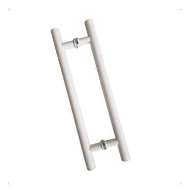 Imagem de Puxador Duplo 40cm Alumínio Branco para Porta Pivotante, Vidro, Madeira, Ferro e Portão Basculante