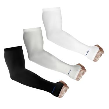 Imagem de Achiou Arm Sun Sleeves Compressão Proteção UV Resfriamento para Homens Mulheres Verão Protetor Solar, Ciclismo, Dirigir, Golfe, Corrida, 3 pares: preto, branco, cinza, One Size