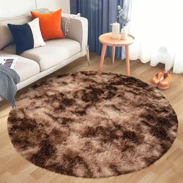 Imagem de Awaytail Tapete de pelúcia redondo felpudo circular tie-dye marrom super macio 1,2 m para quarto de crianças, berçário e quarto de adolescente