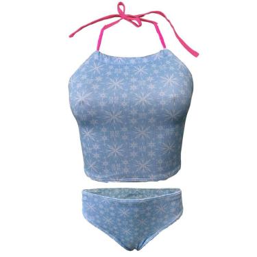 Imagem de Conjunto Biquini Frozen Praia Piscina Proteção Uv 16 Anos Azul Juvenil Infantil