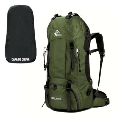 Imagem de TOKSHOP Mochila Masculina Grande 60 Litros + Capa de Chuva Cargueira Camping Alpinismo (Verde)
