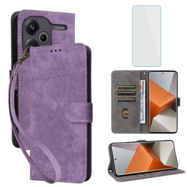 Imagem de IUQXU Capa carteira para celular Redmi Note 13 Pro Plus 5G com protetor de tela [bloqueio RFID] Suporte de cartão de couro para celular feminino para Redmi Note13 Pro + Note 13Pro Plus 5G roxo