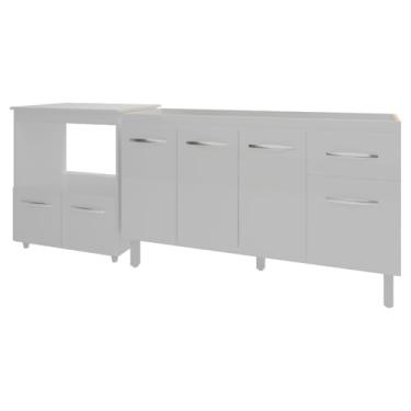Imagem de Mobília Decor, Balcão Armário Cozinha Gabinete de Pia 140 cm Camila e Balcão Amanda Parana Microondas e Forno Elétrico Branco