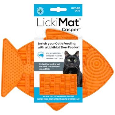 Imagem de Lickimat Casper, tapete de lamber alimentadores lentos de gato em forma de peixe, redutor de ansiedade tédio; perfeito para alimentos, guloseimas, iogurte ou manteiga de amendoim.