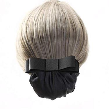 Imagem de Grampo de cabelo feminino, prendedor de fita com rede Chignon, capa de coque de cabelo profissional, capa de coque preto, presilhas de rede rede rede de cabelo laço laço decoração de nó de cabelo,