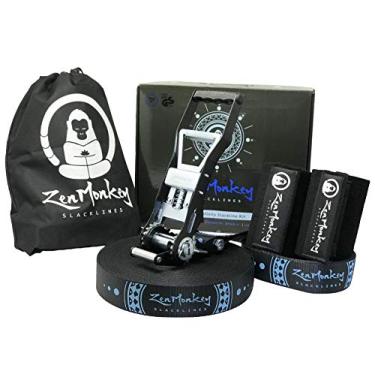 Imagem de ZenMonkey Infinity Slackline Kit – Linha longa de 3 m com catraca ergométrica, protetores de árvores, bolsa de transporte de pano e instruções – Configuração fácil para a família, crianças e adultos