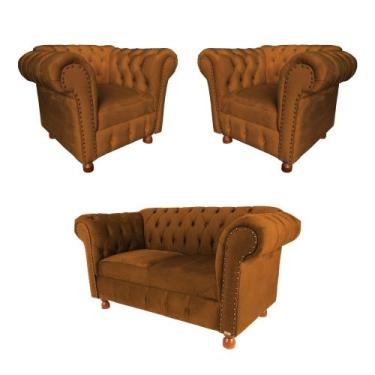 Imagem de Um Sofá 1,80cm + Duas Poltronas Chesterfield - Luiz XV - Novo Encanto,