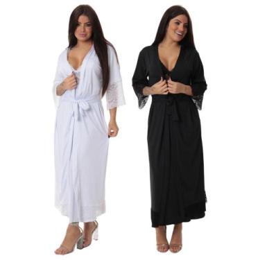 Imagem de Kit 2 robe noiva feminino roupão de renda luxo hobe brc - ALTIE, Branc