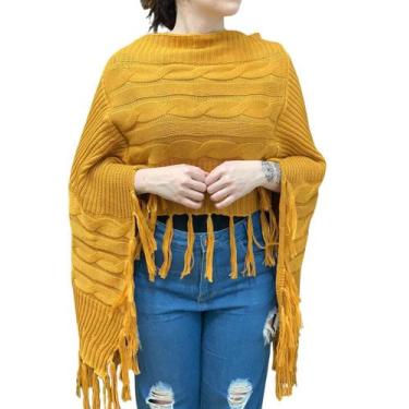 Imagem de Poncho Feminino Kimono Tricô Mousse Com Detalhe de Franja - SP/CXX, Mo