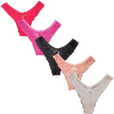 Imagem de Kit 5 Calcinha Rendada Adulto Fristyle Microfibra Fio Dental, G, Preto