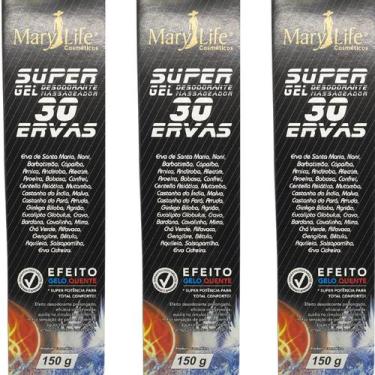 Imagem de Super Gel Desodorante Massageador Mary Life 30 Ervas Bisnaga 150g Kit 