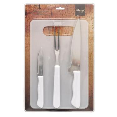 Imagem de Kit Churrasco 4 Peças com Tábua Polipropileno/Inox Gourmet - Wincy Cas