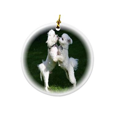 Imagem de Rikki Knight Bichon Frize Dogs Design de porcelana redonda dois lados enfeites de Natal