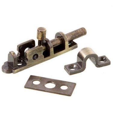 Imagem de Trinco ferrolho para porta ou janela união mundial 6 cm antique