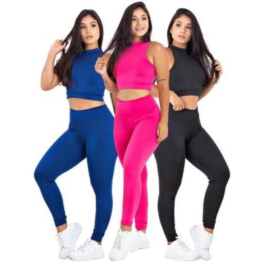 Imagem de Kit 3 Conjunto Fitness Top + Calça Suplex Feminina Legging  MAG853_900