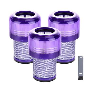 Imagem de Pacote com 3 filtros de substituição para Dyson V12 Detect Slim, V12 Slim Absolute, V12 Slim Motorhead, V12 Detect Slim Fofy, 3 filtros e 1 escova limpa, compare com a peça 971517-01