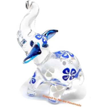 Imagem de Mini elefante azul feito à mão (ação de suporte) arte vidro soprado selvagem estatueta animal No. 3 - modelo Y2017 (azul, suporte)