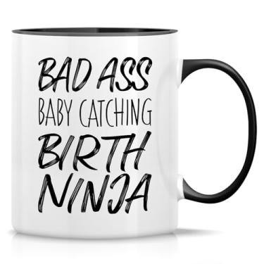 Imagem de Retreez Caneca engraçada - Bad Ass Baby Catching Birth Ninja Midwife Nurse Doctor 325 ml canecas de chá de café de cerâmica - Inspirador, agradecimento, presentes de aniversário - Caneca branca com