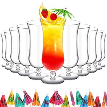 Imagem de 12 peças de copos de plástico para furacão, 425 g, resistentes à quebra, copos reutilizáveis de pina colada, copos transparentes para coquetel, vinho, margarita, suco, cerveja, tropical, festa na