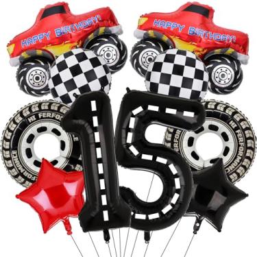 Imagem de Monster Truck Birthday Number Foil Balloon for Monster Truck 15th Birthday Race Car Theme Party Supplies (15th)