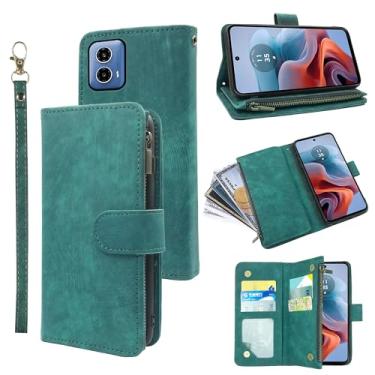 Imagem de Capa carteira compatível com Moto G34 e capa de celular de couro vintage premium com suporte para cartão de crédito para Moto G34 masculino feminino verde