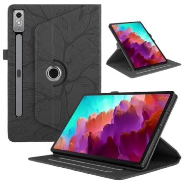 Imagem de Capa giratória para Lenovo Tab P12 12,7 polegadas 2023, capa giratória de couro PU de 360° leve, suporte flip multi-ângulo com suporte de caneta para modelo SM-TB370FU/TB371FC-Preto