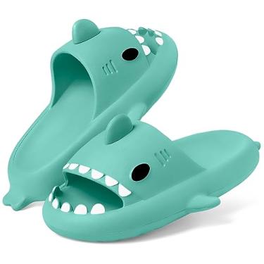Imagem de Chinelos infantis de tubarão deslizantes para meninos e meninas, crianças, crianças, nuvens, sandálias de bico aberto, sola grossa acolchoada, sapatos de piscina, Verde, 35-36