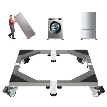 Imagem de I'Ezonk Mini suporte de geladeira móvel de aço inoxidável resistente, suporte de geladeira e suporte de máquina de lavar com rodas, carrinho de móveis ajustável para lavadora, geladeira e secadora
