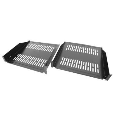Imagem de Pacote com 2 prateleiras de rack de servidor 2U 40,6 cm - Bandeja universal ventilada para montagem em rack e armário de equipamentos de rede de 48 cm - Aço resistente - Capacidade de peso 43 kg 30,5