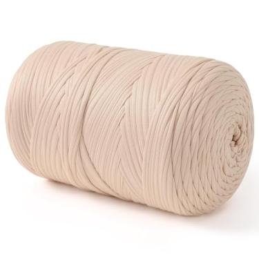 Imagem de Fio de camiseta, fio de crochê 800 g elástico à mão para sacos de crochê, cestas, almofada, decoração de casa, artesanato DIY (creme)