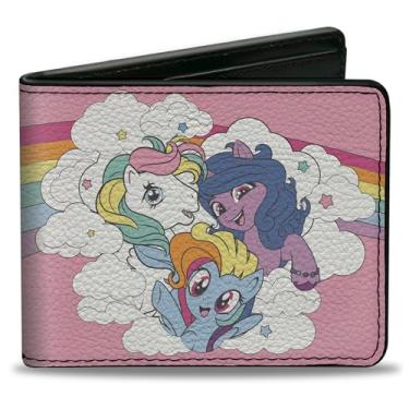 Imagem de Buckle-Down Hasbro Wallet, Bifold, My Little Pony Three Pony Rainbow Cloud Pose Pinks, couro vegano, rosa, 4.0" x 3.5", Casual