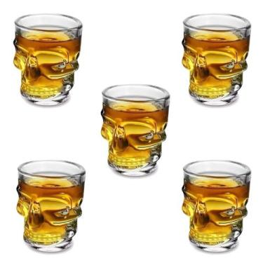 Imagem de 5un COPO VIDRO DOSE SHOT CAVEIRA 50ML CACHAÇA TEQUILA GROSSO - Rio Tij