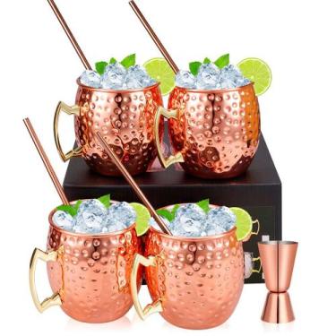 Imagem de Kit 4 Canecas Moscow Mule Em Cobre Martelada 530ml - Vitino